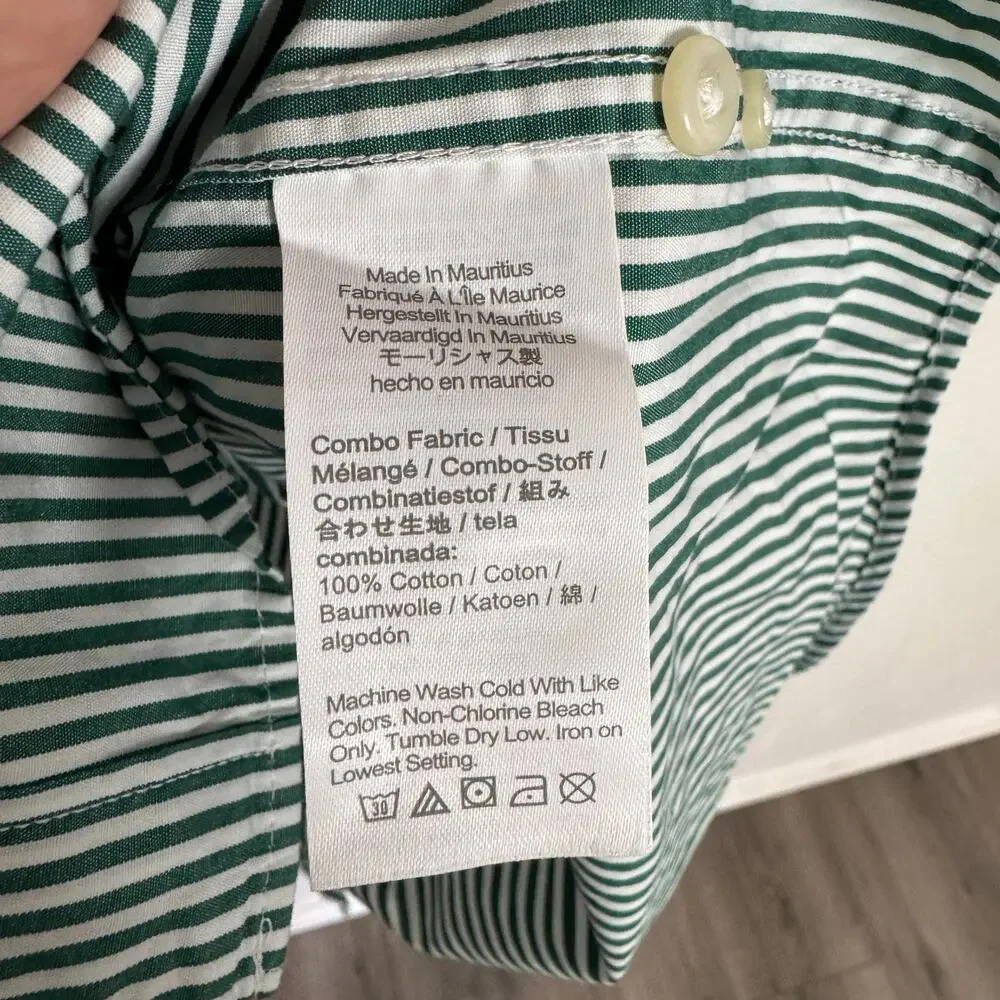 J.Crew Secret Wash Cotton Poplin Shirt Mens M Green White Striped Long Sleeve